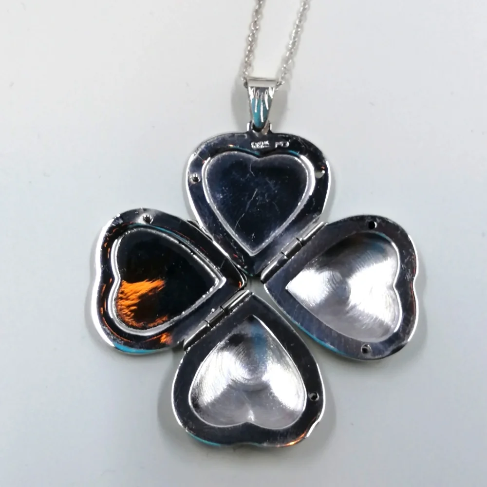 4 Part Heart Locket Necklace Vintage Sterling Silver, 18 Inch Chain NIB - Picture 2 of 12
